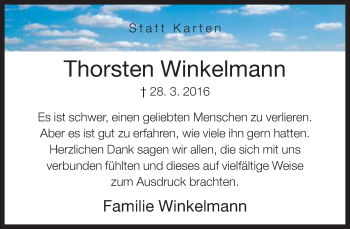 Traueranzeige von Thorsten Winkelmann von Neue Westfälische