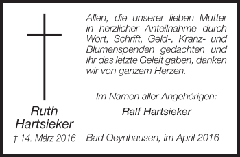 Traueranzeige von Ruth Hartsieker von Neue Westfälische
