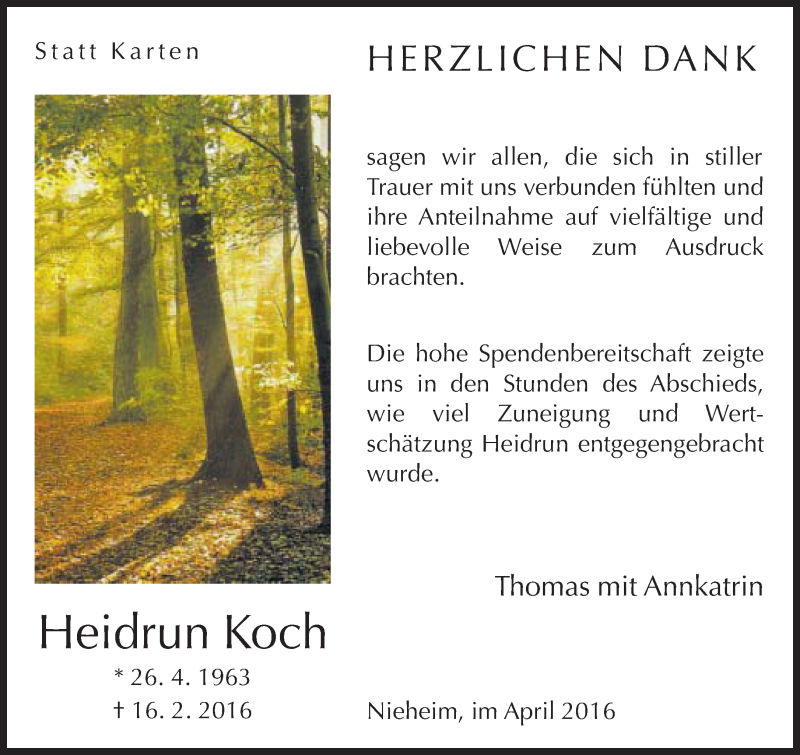  Traueranzeige für Heidrun Koch vom 09.04.2016 aus Neue Westfälische
