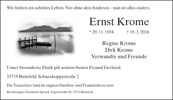 Traueranzeige von Ernst Krome von Neue Westfälische