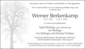 Traueranzeige von Werner Berkenkamp von Neue Westfälische