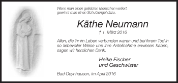 Traueranzeige von Käthe Neumann von Neue Westfälische