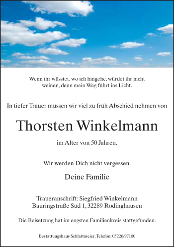 Traueranzeige von Thorsten Winkelmann von Neue Westfälische
