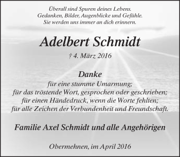 Traueranzeige von Adelbert Schmidt von Neue Westfälische