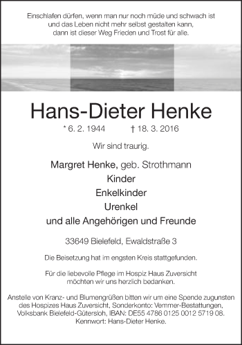 Traueranzeige von Hans-Dieter Henke von Neue Westfälische