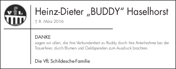 Traueranzeige von Heinz-Dieter Haselhorst von Neue Westfälische