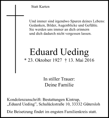 Traueranzeige von Eduard Ueding von Neue Westfälische