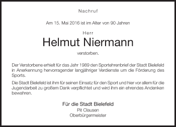 Traueranzeige von Helmut Niermann von Neue Westfälische