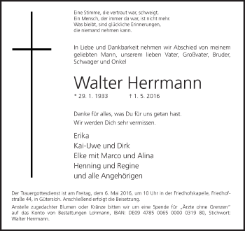 Traueranzeige von Walter Herrmann von Neue Westfälische
