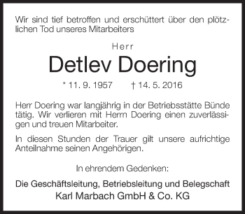 Traueranzeige von Detlev Doering von Neue Westfälische