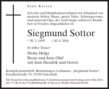 Traueranzeige von Siegmund Sottor von Neue Westfälische
