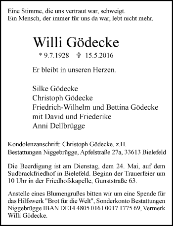 Traueranzeige von Willi Gödecke von Neue Westfälische