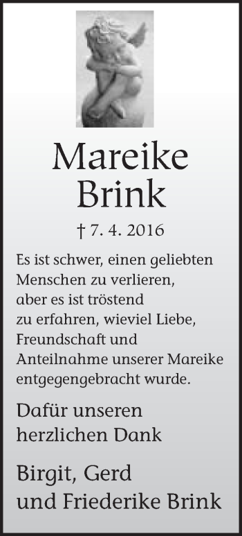 Traueranzeige von Mareike Brink von Neue Westfälische