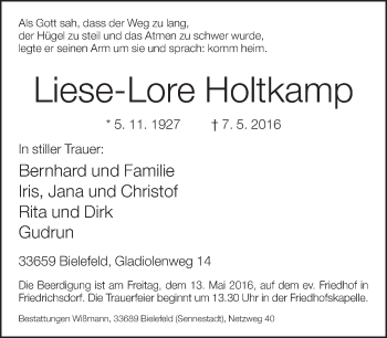 Traueranzeige von Liese-Lore Holtkamp von Neue Westfälische
