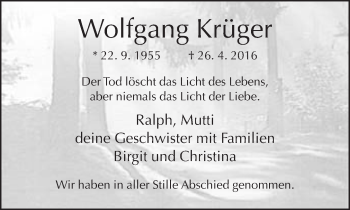 Traueranzeige von Wolfgang Krüger von Neue Westfälische