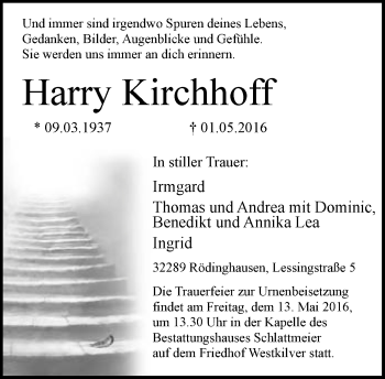 Traueranzeige von Hany Kirchhoff von Neue Westfälische