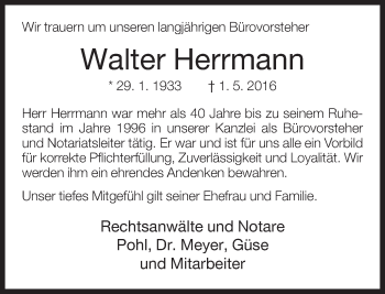 Traueranzeige von Walter Herrmann von Neue Westfälische