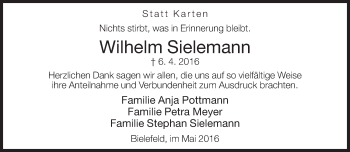 Traueranzeige von Wilhelm Sielemann von Neue Westfälische