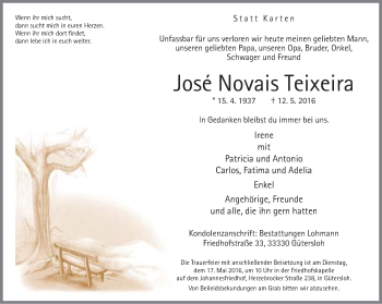 Traueranzeige von Jose Novais Teixeira von Neue Westfälische
