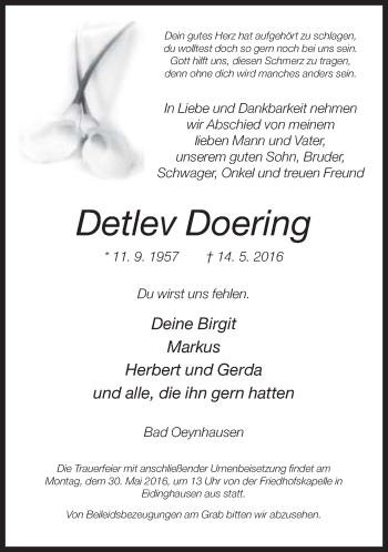 Traueranzeige von Detlev Doering von Neue Westfälische