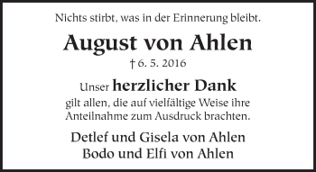 Traueranzeige von August von Ahlen von Neue Westfälische