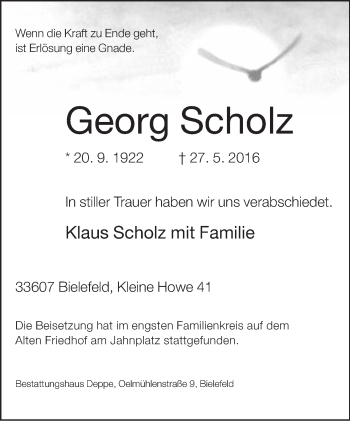 Traueranzeige von Georg Scholz von Neue Westfälische