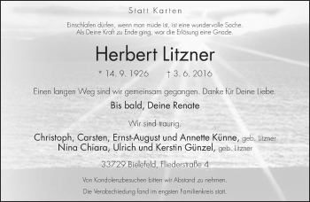 Traueranzeige von Herbert Litzner von Neue Westfälische