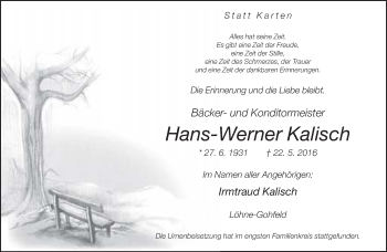 Traueranzeige von Hans- Werner Kalisch von Neue Westfälische