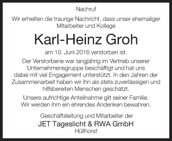 Traueranzeige von Karl-Heinz Groh von Neue Westfälische