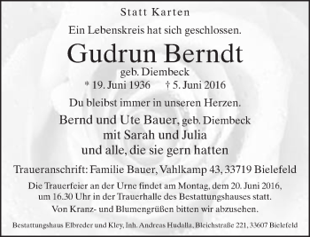 Traueranzeige von Gudrun Berndt von Neue Westfälische
