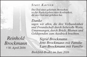 Traueranzeige von Reinhold Brockmann von Neue Westfälische