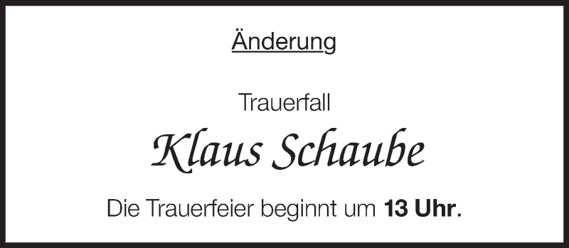  Traueranzeige für Klaus Schaube vom 06.06.2016 aus Neue Westfälische