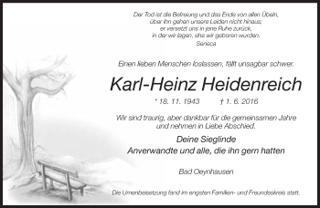 Traueranzeige von Karl-Heinz Heidenreich von Neue Westfälische