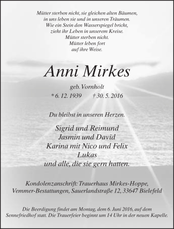 Traueranzeige von Anni Mirkes von Neue Westfälische