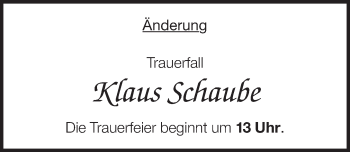 Traueranzeige von Klaus Schaube von Neue Westfälische