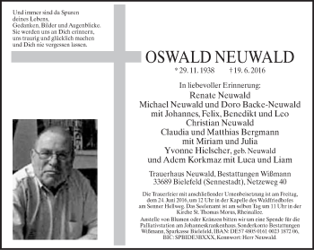 Traueranzeige von Oswald Neuwald von Neue Westfälische