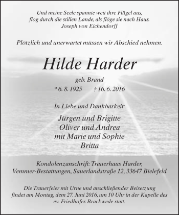Traueranzeige von Hilde Harder von Neue Westfälische