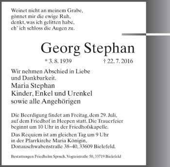 Traueranzeige von Georg Stephan von Neue Westfälische