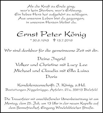 Traueranzeige von Ernst Peter König von Neue Westfälische