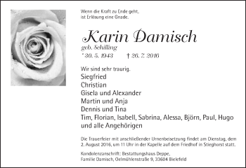 Traueranzeige von Karin Damisch von Neue Westfälische