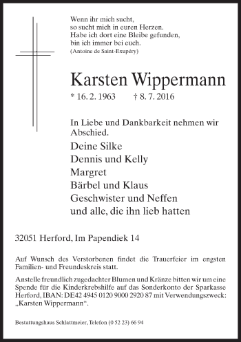Traueranzeige von Karsten Wippermann von Neue Westfälische