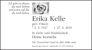 Traueranzeige von Erika Kelle von Neue Westfälische
