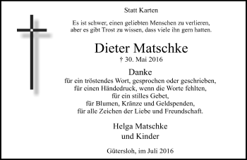 Traueranzeige von Dieter Matschke von Neue Westfälische