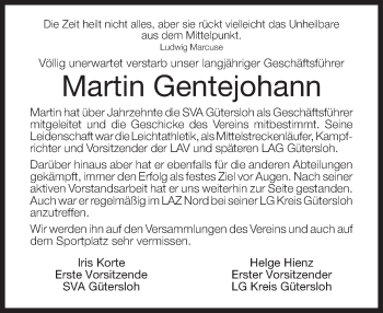 Traueranzeige von Martin Gentejohann von Neue Westfälische