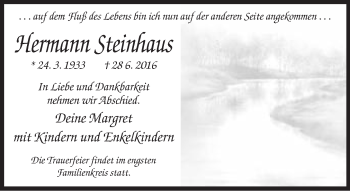 Traueranzeige von Hermann Steinhaus von Neue Westfälische