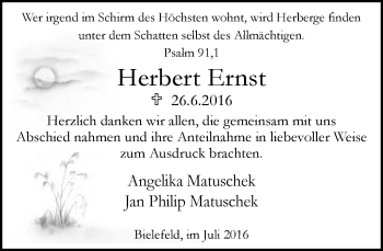 Traueranzeige von Herbert Ernst von Neue Westfälische