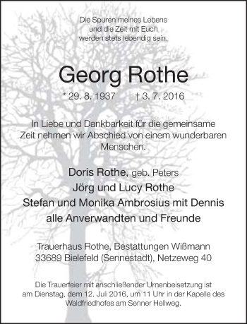 Traueranzeige von Georg Rothe von Neue Westfälische