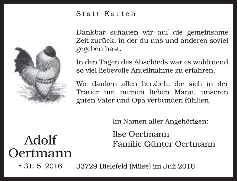  Traueranzeige für Adolf Oertmann vom 02.07.2016 aus Neue Westfälische