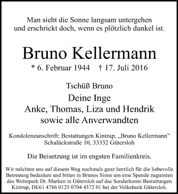 Traueranzeige von Bruno Kellermann von Neue Westfälische