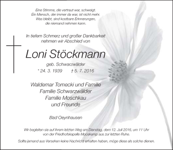 Traueranzeige von Loni Stöckmann von Neue Westfälische